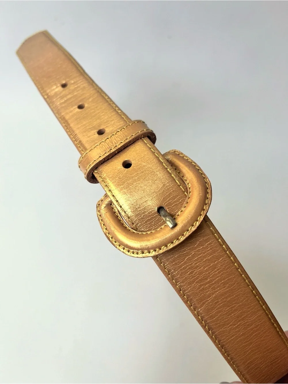 Vintage 1980's Size 34 Genuine Leather Gold Lame Belt by Tony Barcelo Spain